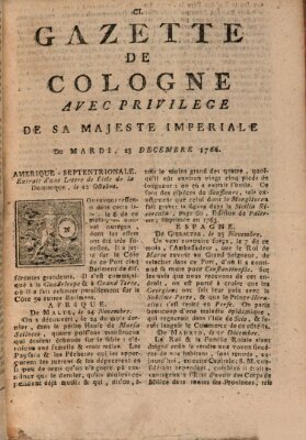 Gazette de Cologne Dienstag 23. Dezember 1766