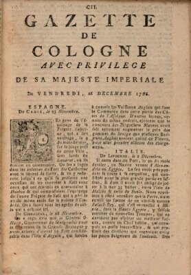 Gazette de Cologne Freitag 26. Dezember 1766