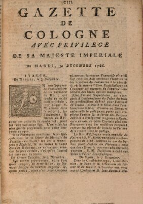 Gazette de Cologne Dienstag 30. Dezember 1766