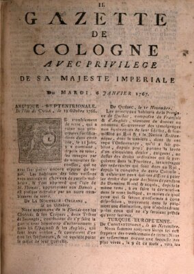 Gazette de Cologne Dienstag 6. Januar 1767