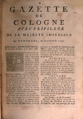 Gazette de Cologne Freitag 16. Januar 1767