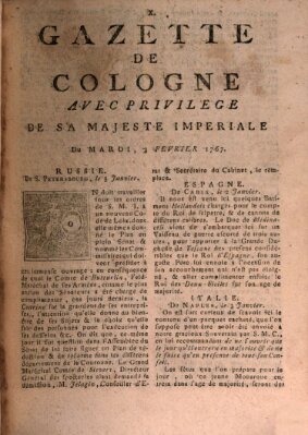 Gazette de Cologne Dienstag 3. Februar 1767