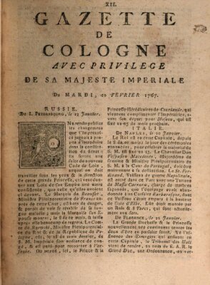 Gazette de Cologne Dienstag 10. Februar 1767