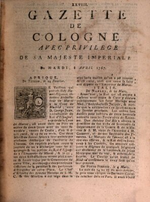 Gazette de Cologne Mittwoch 8. April 1767