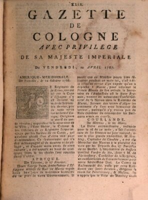 Gazette de Cologne Freitag 10. April 1767