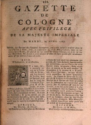 Gazette de Cologne Dienstag 14. April 1767