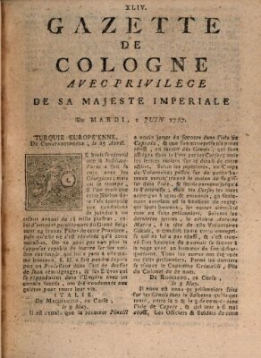 Gazette de Cologne Dienstag 2. Juni 1767