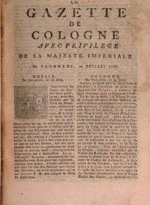 Gazette de Cologne Freitag 10. Juli 1767