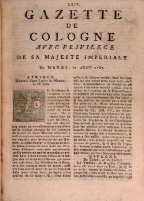 Gazette de Cologne Dienstag 11. August 1767