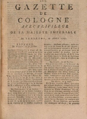 Gazette de Cologne Freitag 28. August 1767