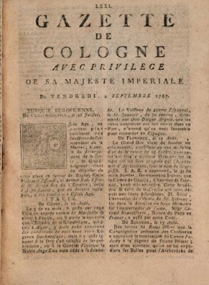 Gazette de Cologne Freitag 4. September 1767