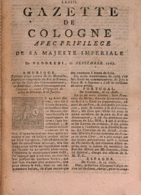 Gazette de Cologne Freitag 11. September 1767