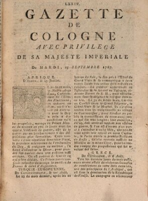 Gazette de Cologne Dienstag 15. September 1767