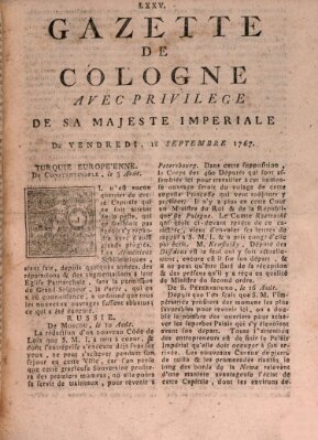 Gazette de Cologne Freitag 18. September 1767