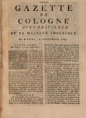 Gazette de Cologne Dienstag 22. September 1767