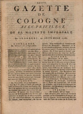 Gazette de Cologne Freitag 25. September 1767