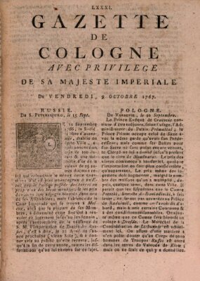 Gazette de Cologne Freitag 9. Oktober 1767