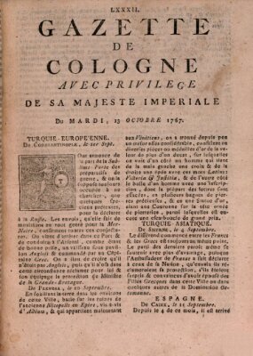 Gazette de Cologne Dienstag 13. Oktober 1767