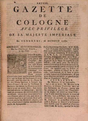 Gazette de Cologne Freitag 16. Oktober 1767