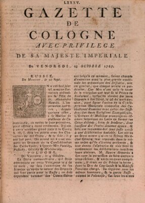 Gazette de Cologne Freitag 23. Oktober 1767