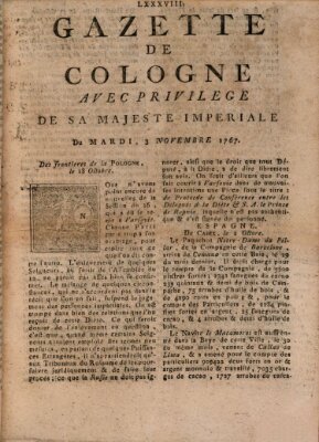 Gazette de Cologne Dienstag 3. November 1767