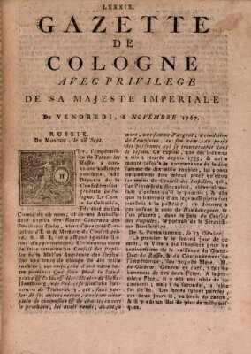 Gazette de Cologne Freitag 6. November 1767