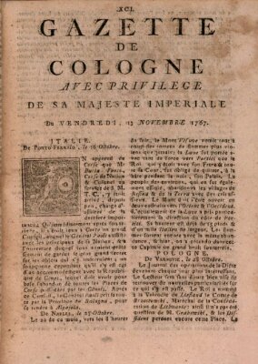 Gazette de Cologne Freitag 13. November 1767