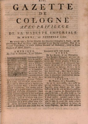 Gazette de Cologne Dienstag 1. Dezember 1767