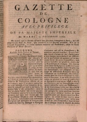 Gazette de Cologne Dienstag 15. Dezember 1767