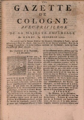 Gazette de Cologne Dienstag 22. Dezember 1767