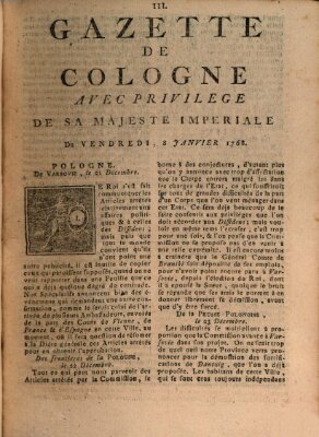 Gazette de Cologne Sonntag 3. Januar 1768