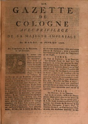 Gazette de Cologne Dienstag 16. Februar 1768