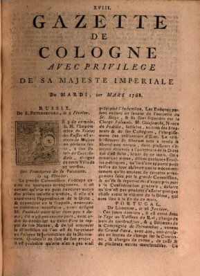 Gazette de Cologne Dienstag 1. März 1768