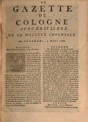 Gazette de Cologne Freitag 4. März 1768