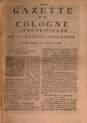 Gazette de Cologne Dienstag 19. April 1768