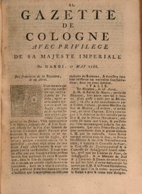 Gazette de Cologne Dienstag 17. Mai 1768