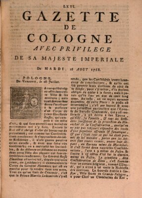 Gazette de Cologne Dienstag 16. August 1768