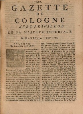 Gazette de Cologne Dienstag 30. August 1768