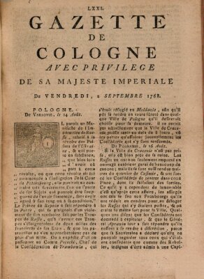 Gazette de Cologne Freitag 2. September 1768