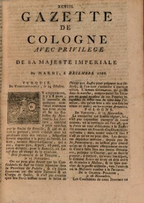 Gazette de Cologne Dienstag 6. Dezember 1768