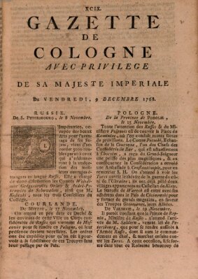 Gazette de Cologne Freitag 9. Dezember 1768