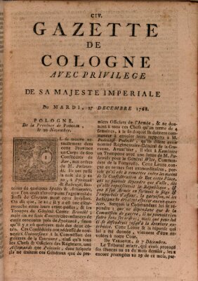 Gazette de Cologne Dienstag 27. Dezember 1768