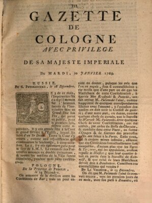 Gazette de Cologne Dienstag 10. Januar 1769