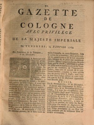 Gazette de Cologne Freitag 13. Januar 1769