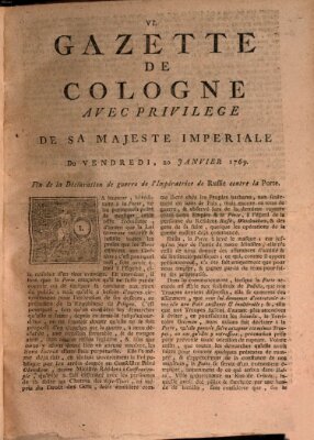 Gazette de Cologne Freitag 20. Januar 1769