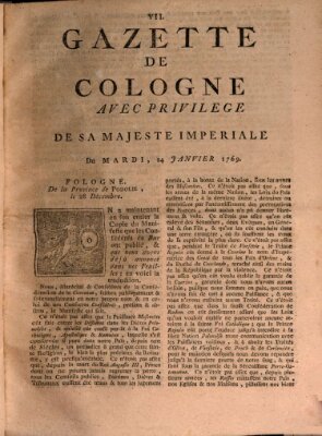 Gazette de Cologne Dienstag 24. Januar 1769