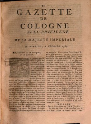 Gazette de Cologne Dienstag 7. Februar 1769