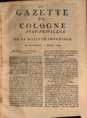 Gazette de Cologne Dienstag 7. März 1769