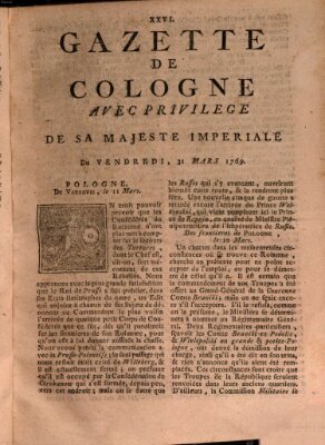 Gazette de Cologne Freitag 31. März 1769