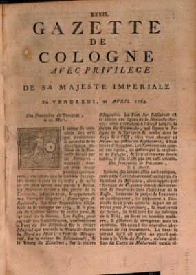 Gazette de Cologne Freitag 21. April 1769